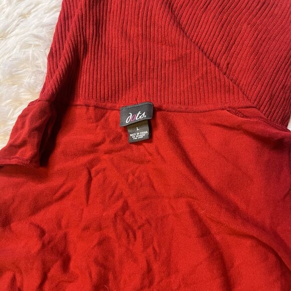 Dot Turtle Neck Large Long Sleeve Cold Open Shoulder Sweater Tunic red Stretch - Picture 3 of 6